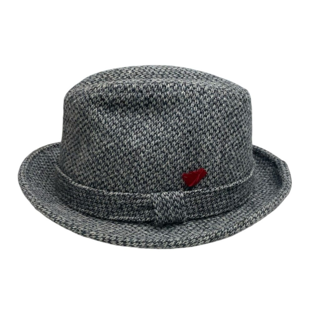 Vintage Adam New York Fedora Hat Size Medium 7-7 1/8 Wool Tweed Houndstooth